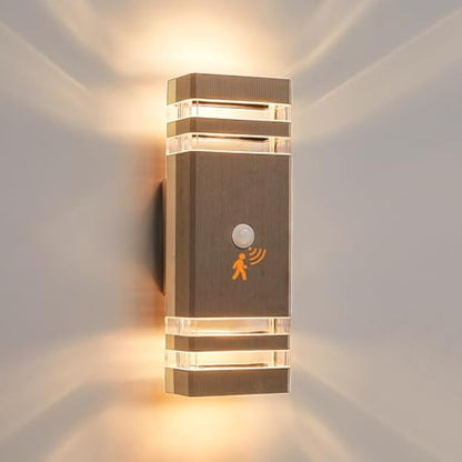 CELAVY Up Down Outside Lights with Motion Sensor, PIR Outdoor Wall Light Mains Powered, IP65 Front Door Porch Light Electric, Security GU10 LED External Exterior Lamp Wall Mounted for House, Brown