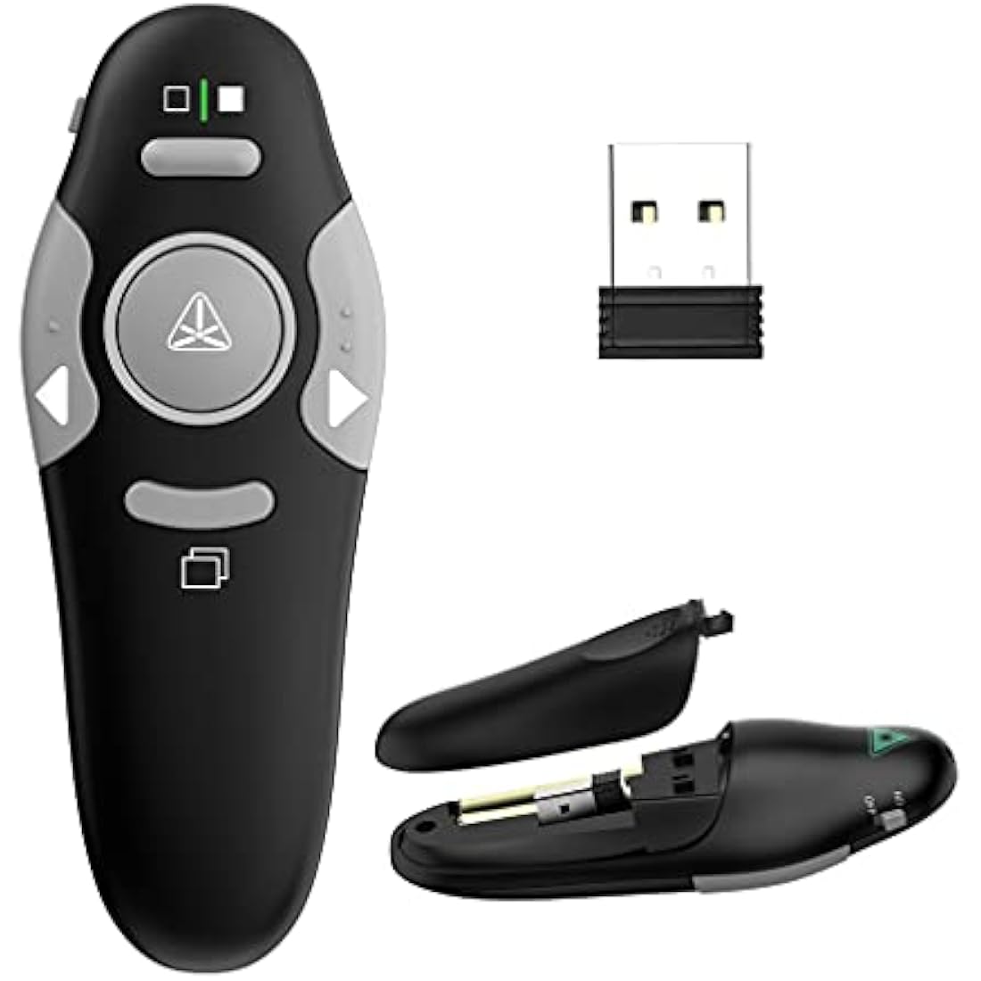 QUI Presentation Clicker Pointer, 328FT Wireless Presenter Remote PPT PowerPoint Clicker, 2.4GHz Presentation Pointer Slide Advancer for Mac, Laptop (Green Function Indicator Light)
