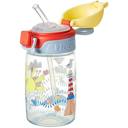 Nuby Super Straw Water Bottle - No Spill Active Toddler Sippy Cup | 360ml / 12oz | Carry Handle | Dishwasher Safe | Suitable Beaker for 12 Months Plus (Sunshine)