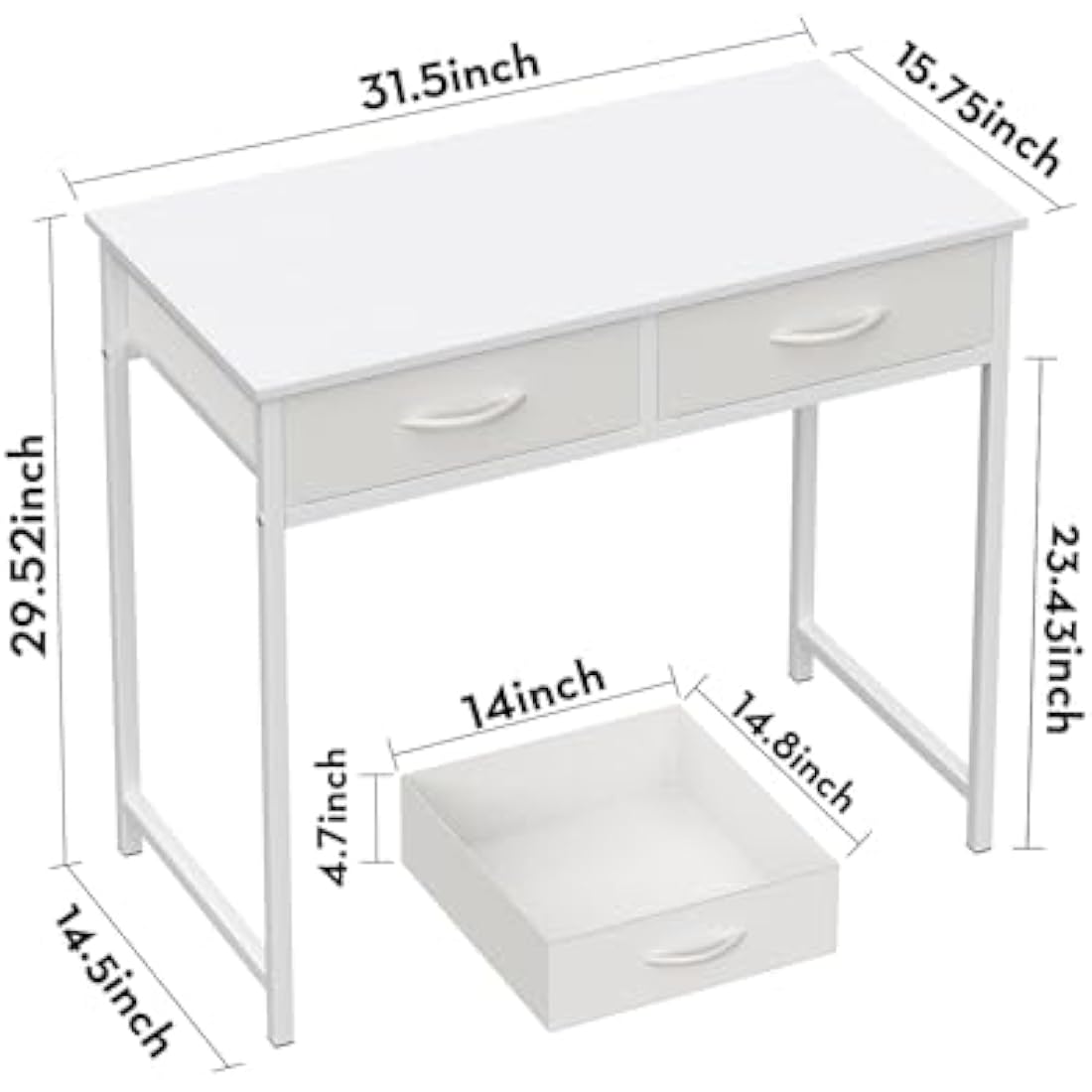 WOHOMO Small Computer Desk with Drawers, 31.5 Inch White Vanity Desk with Storage, Home Office Computer Desks for Small Spaces, Modern Work Writing Study Table, White