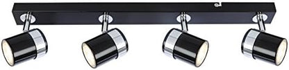 UKEW Modern 4 Way Ceiling Spotlight - Straight Bar Lighting with Adjustable Heads - Stylish Spotbar GU10 LED Light for Kitchen Living Room (Black)