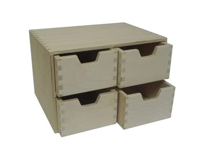 COLLECTOR Wooden World 4 Drawer Plain Wooden Storage Box Chest Cupboard Decoupage Solid Wood Jewellery Chest