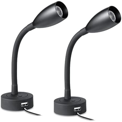 Obeaming 12V LED Dimmable Reading Light, Bedside Reading Lamp with USB Charger Flexible Gooseneck Wall Lamp for Camper Van Caravan Motorhome Truck Boat Interior Lighting, DC12V 24V 2Pack