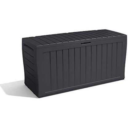 Keter Marvel+ 270L Outdoor 65% recycled Garden Furniture Storage Box Graphite Wood Panel Effect | Fade Free | All Weather Resistant | Safe and Secure | Zero Maintenance | 2 year Warranty