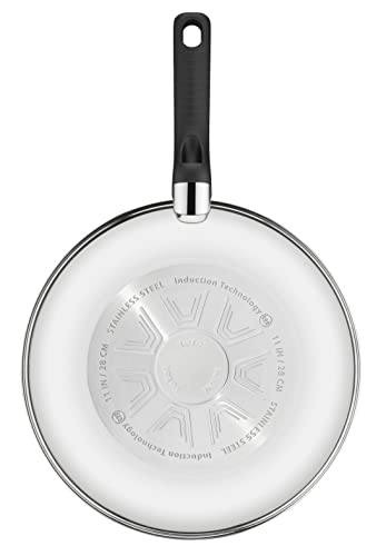 Tefal Comfort Max 28cm Stainless Steel Wok Pan  Durable Non-Stick Pan with Thermo-Spot Heat Indicator, Induction Compatible Base, Comfortable Grip