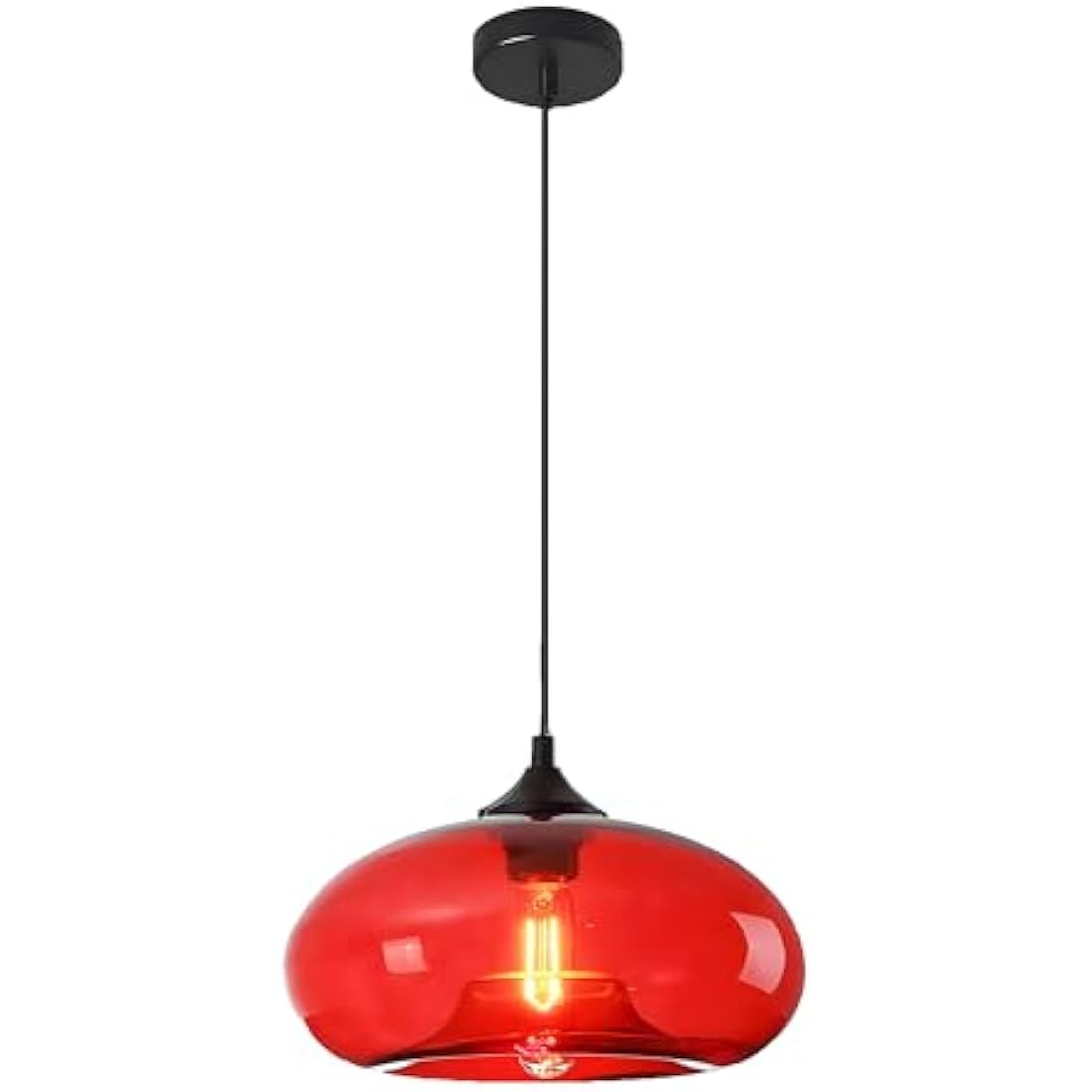 HJXDtech Pendant Light with 28cm Glass Lampsahde, Industrial Vintage Loft Bar E27 Ceiling Hanging Lamp for Kitchen, Dining &Living Room (Red)