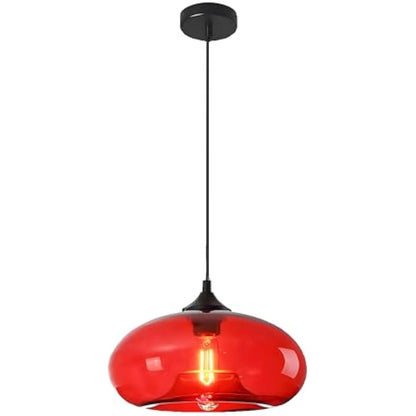HJXDtech Pendant Light with 28cm Glass Lampsahde, Industrial Vintage Loft Bar E27 Ceiling Hanging Lamp for Kitchen, Dining &Living Room (Red)