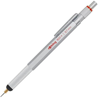 rOtring 800+ Mechanical Pencil and Touchscreen Stylus, 0.7 mm, Silver Barrel