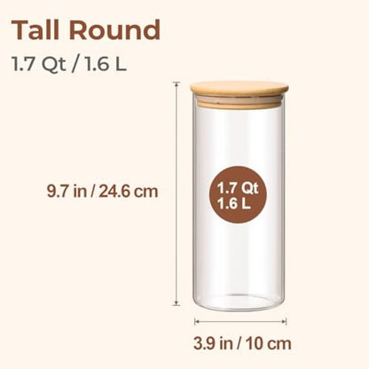 ComSaf 1.6L Glass Storage Containers with Lids, Glass Jars with Bamboo Lids, Clear Food Storage Jar, Round Canister Set of 3, Pantry Organizers and Storage for Pasta Flour Rice Tea Coffee Bean