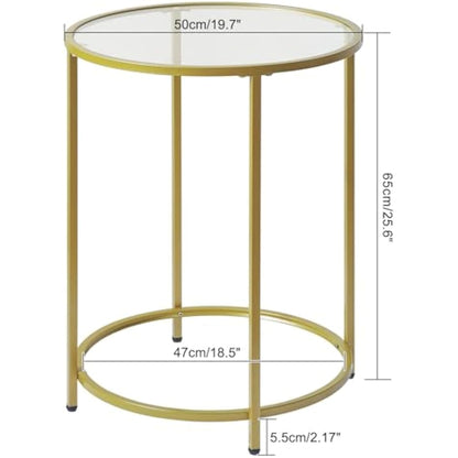 YMYNY Round Side Table, 2 Tier Accent Table, Tempered Glass End Table, Small Coffee Table, Sofa Table, Bedside Table, Modern Style, for Living Room, Bedroom, Balcony 50×50×65CM Gold HGD020G
