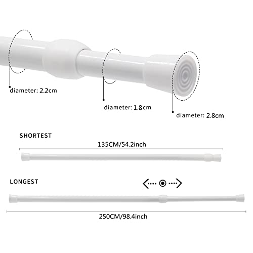 Vista 135-250cm Tension Rods for Curtains without Drilling Curtain Poles Extendable Curtain Rod Adjustable for DIY Projects, Cupboard, Kitchen,