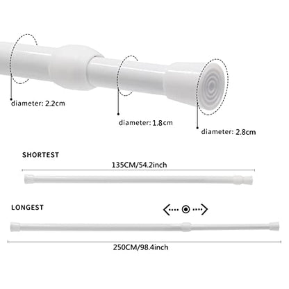 Vista 135-250cm Tension Rods for Curtains without Drilling Curtain Poles Extendable Curtain Rod Adjustable for DIY Projects, Cupboard, Kitchen,