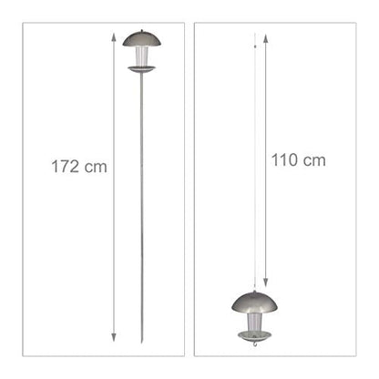 Relaxdays Bird Feeder, Birdhouse, Standing or Hanging Seed Dispenser, Garden & Balcony, H: 172 cm, Silver