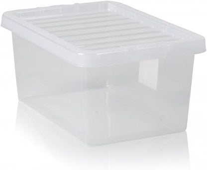 Checkmart PACK OF 2 Large Storage Box with Lid Strong Plastic Stackable Nestable Container Home Office Clear (11 Litre)