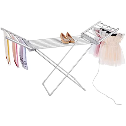 Rainberg Electric heated folding clothes dryer, 230w Energy-Efficient 18 rails and 2 Heated Wings indoor airer, wet laundry drying rack. (Heated Rack)