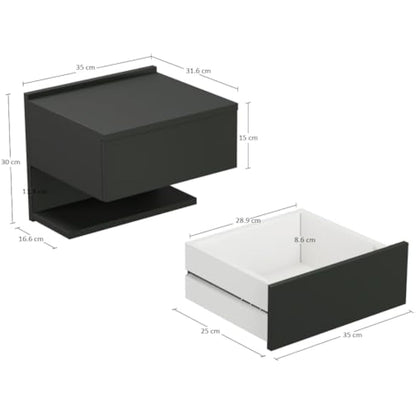 ComfortCove Wall Bedside Tables, Bedside Drawers with Storage Shelf, Hanging Bedside Cabinet, Slim End Wall Table with Storage Shelf, Black. Size: W35 x H30 x D31,6 cm