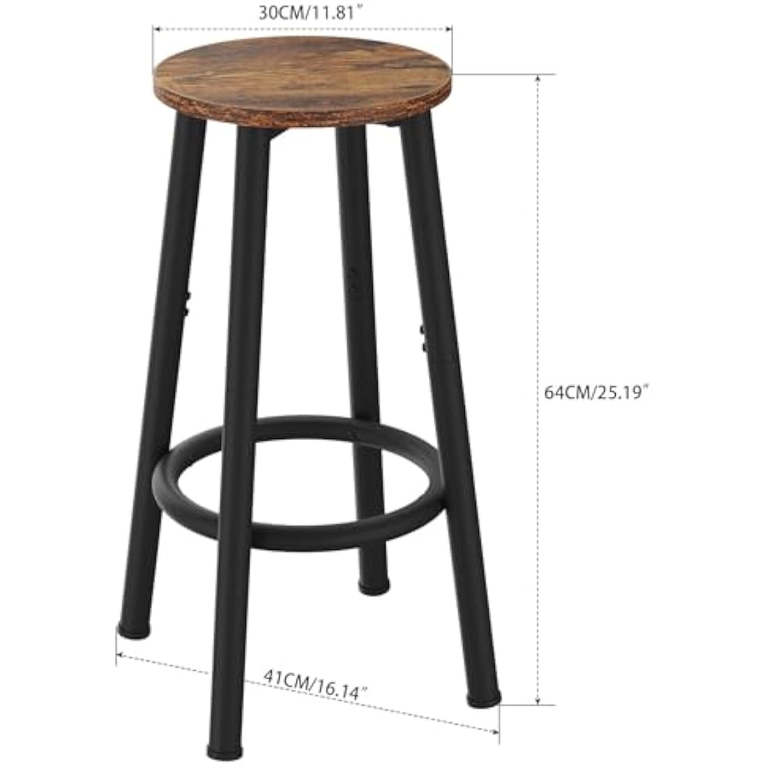YMYNY Bar Stools Set of 2, 64CM Kitchen Breakfast Bar Stools Chairs with Footrest, Round BarStools for Dining Room, Kitchen, Party, 30×30×64CM Rustic Brown HBS512H