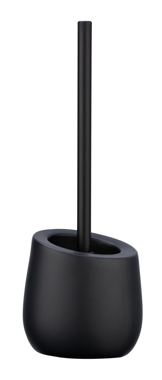 WENKO Badi Black Toilet Brush Set Ceramic with Matte Finish, Includes Toilet Brush with Silicone Brush Head and Non-Stick Effect
