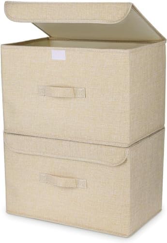 Homsorout Foldable Storage Boxes with Lids - Wardrobe Organiser Bin with Handle Fabric Basket Containers for Clothes, Book, Shelf, Office