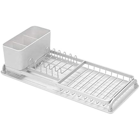 Brabantia Dish Drying Draining Rack (Compact / Light Grey) Easy-Clean Drip Tray and Removable Cutlery Basket, Corrosion-Resistant Aluminium Rack, Compact (20 x 46 cm)
