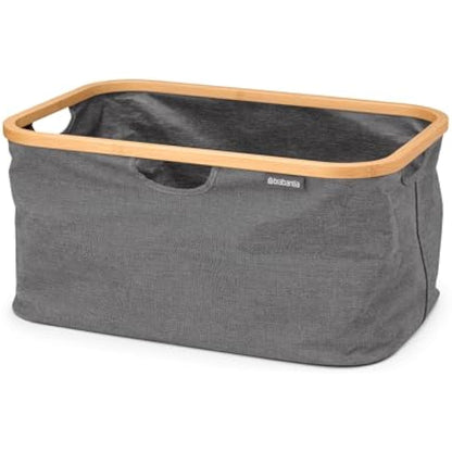Brabantia - Foldable Laundry Basket 40L - Water Resistant Hamper for Wet & Dry Laundry - Storage Basket for Clothes & Linen - Bamboo Rim for Easy Grip - Garment Washing - Home Accessory - Pepper Black