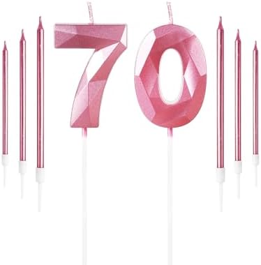 Girls Pink 70th Birthday Candles Set, Number 70 Candle with Girls Pink Long Candles, Birthday Candles for Cake, Birthday Candle, Cake Candles Cake Topper Decorations for Women Birthday Party Wedding