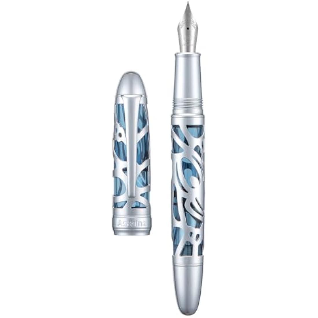 Asvine P80 Piston Filling Fountain Pen Extra Fine Nib, Spider Skeleton Transparent Gray Blue Acrylic Pen Case and Wrench Set