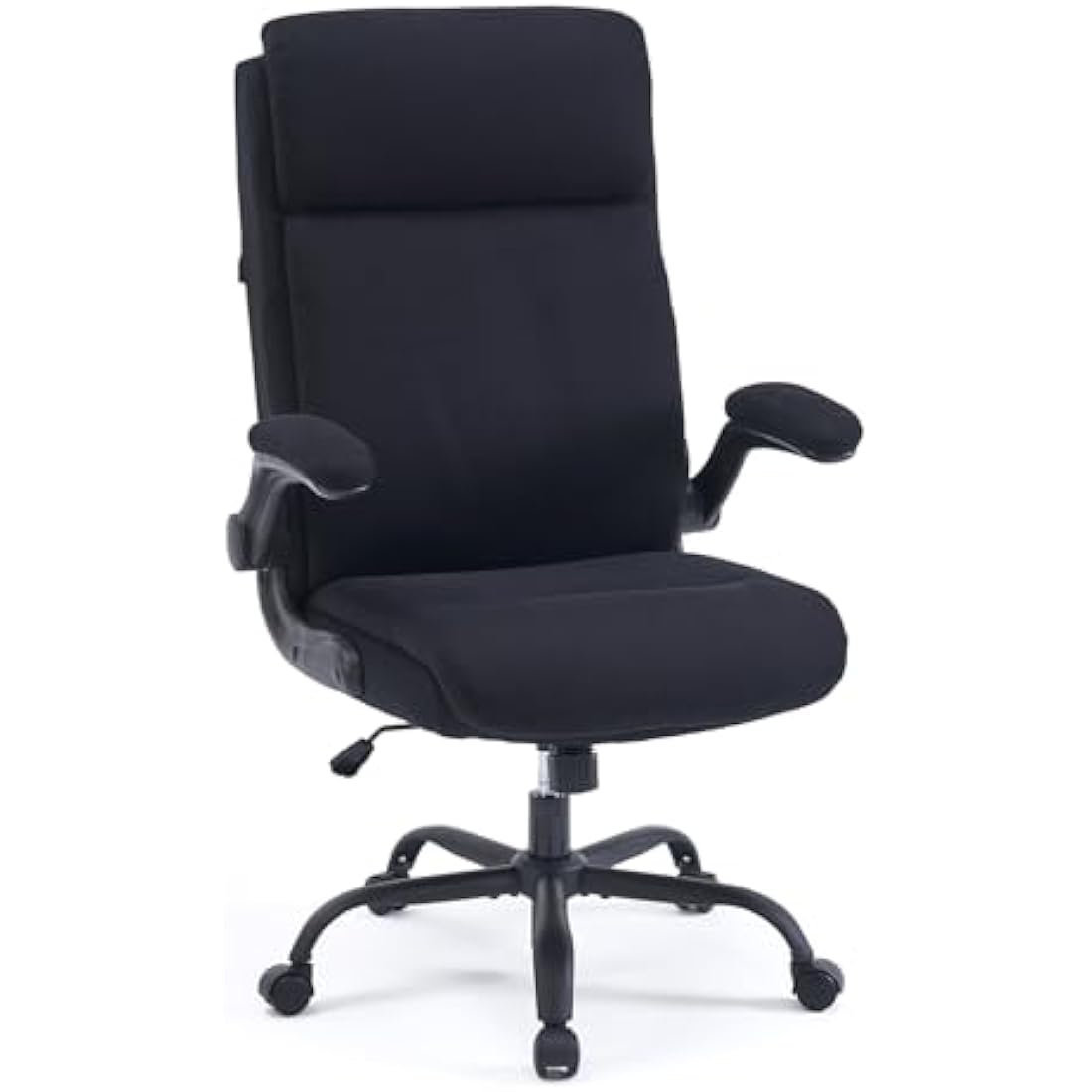 CASTLOVE Ergonomic Office Chair for Home - Computer Desk Chair with Back Support - Flip Up Armrest - High Back - Height Adjustable - Rocking Function (Fabric Office Chair Black Max 150 kg)