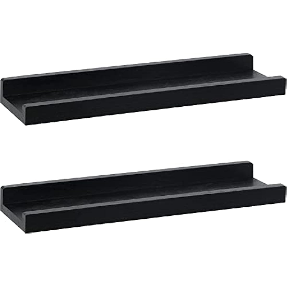 PHOENANCEE Solid Wood, 43cm Wall Picture Shelves Ledge, Rustic Wood Ledge Shelves, Decorative Photo Shelf For Living Room, Kitchen, Bedroom, Books, Set of 2,Black