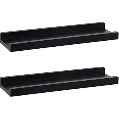 PHOENANCEE Solid Wood, 43cm Wall Picture Shelves Ledge, Rustic Wood Ledge Shelves, Decorative Photo Shelf For Living Room, Kitchen, Bedroom, Books, Set of 2,Black