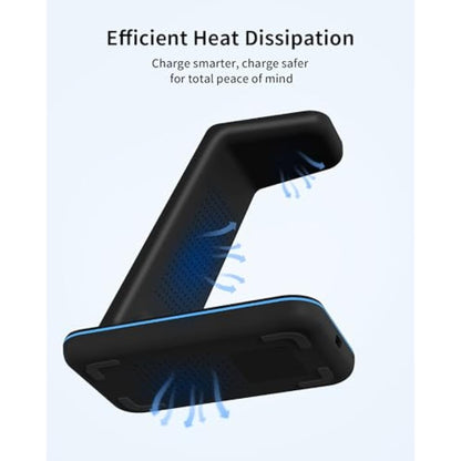 GEEKERA Wireless Charger, 3 in 1 Charging Station for iPhone 16/15/14/13/12/11/Pro Max/XS/XR/8, Charger Stand for Apple Watch 10/Ultra/9/8/7/6/5/4/3/2/SE, Docking Station for AirPods 4/Pro/3/2-Black