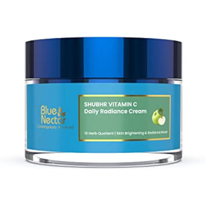 Blue Nectar Natural Vitamin C Face Cream for Glowing Skin, Dark Spot Removal with Green Apple & Almond Oil (13 Herbs, 50g)
