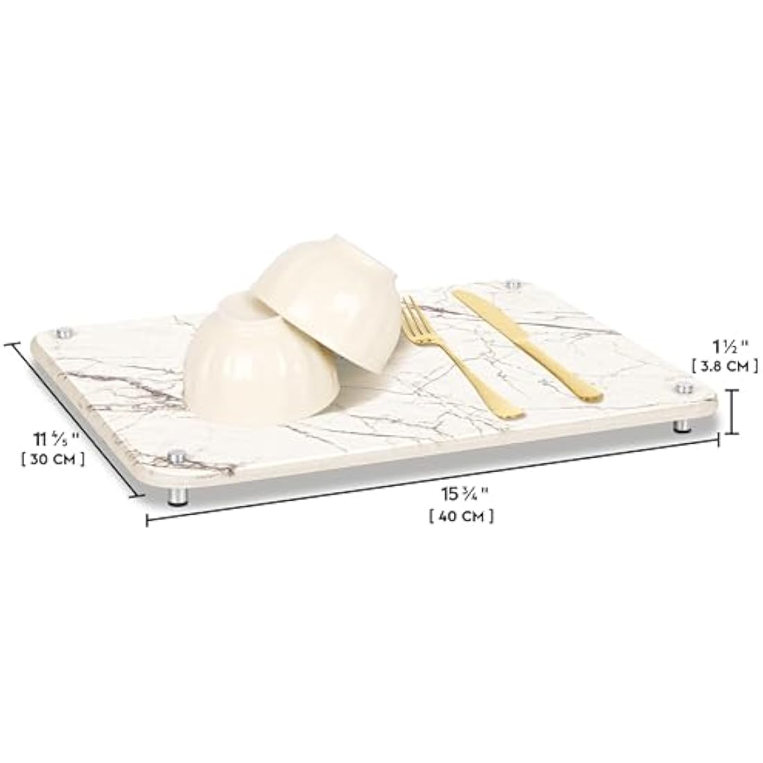 Spaceneat Diatomite Stone Drying Mat for Kitchen Counter - Rapid Moisture Removal - 40 x 30 cm Large Dish Drying Stone for Kitchen Sink - Diatomaceous Earth Quick Dry Dish Mat - White Marble