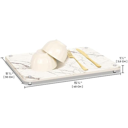 Spaceneat Diatomite Stone Drying Mat for Kitchen Counter - Rapid Moisture Removal - 40 x 30 cm Large Dish Drying Stone for Kitchen Sink - Diatomaceous Earth Quick Dry Dish Mat - White Marble