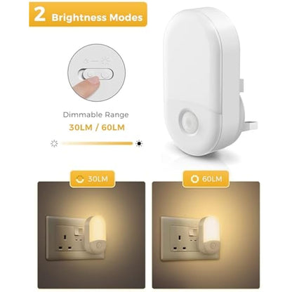 LOHAS-LED Night Light, [2 Pack] Night Light Plug in Wall with Dusk to Dawn Photocell Sensor, Brightness Adjustable, 3000K Warm White, Nightlight for Hallway, Bedroom, Kitchen