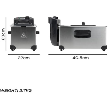 Daewoo SDA1550 2000W Deep Fat Fryer with Window Lid and 3L Oil Capacity, Adjustable Temperature Control and High Power Function, Steel Outer Body and Enamel Coating, Silver