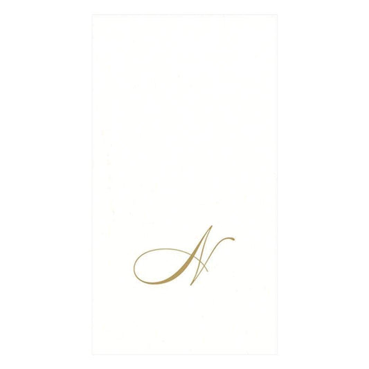 Caspari Signature Gold Initial N Paper Linen Guest Towels, White Pearl, Pack of 24