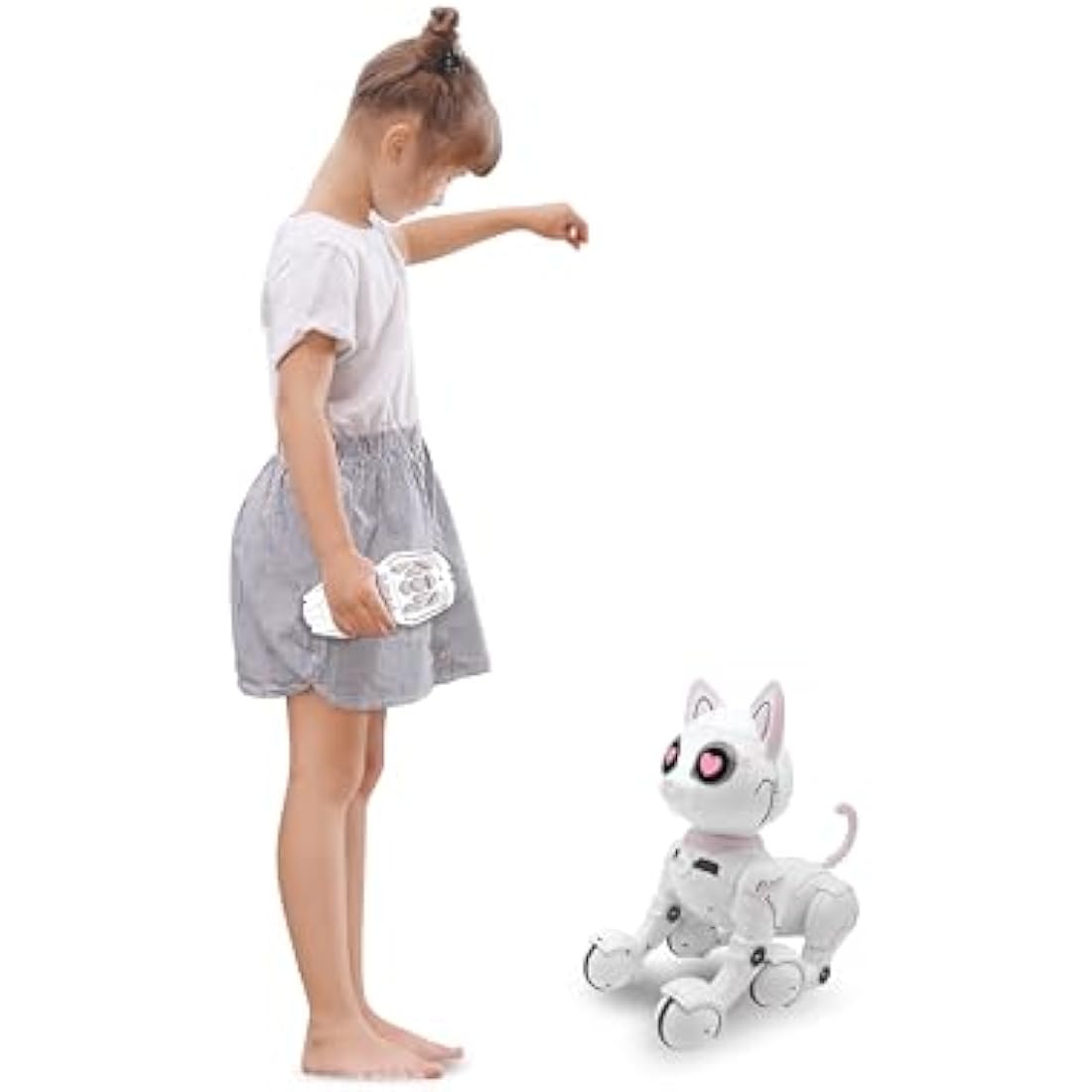 LEXIBOOK - Power Kitty® - Remote Control Robot Cat, Programmable Smart Robot, Light, Sound, White/Pink - KITTY01