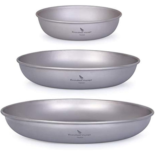 Boundless Voyage Ultralight Titanium Pan Dish Plate with Carry Mesh Bag Outdoor Titanium Dishware and Utensils Mess Kit for Camping Backpack Ti15139B