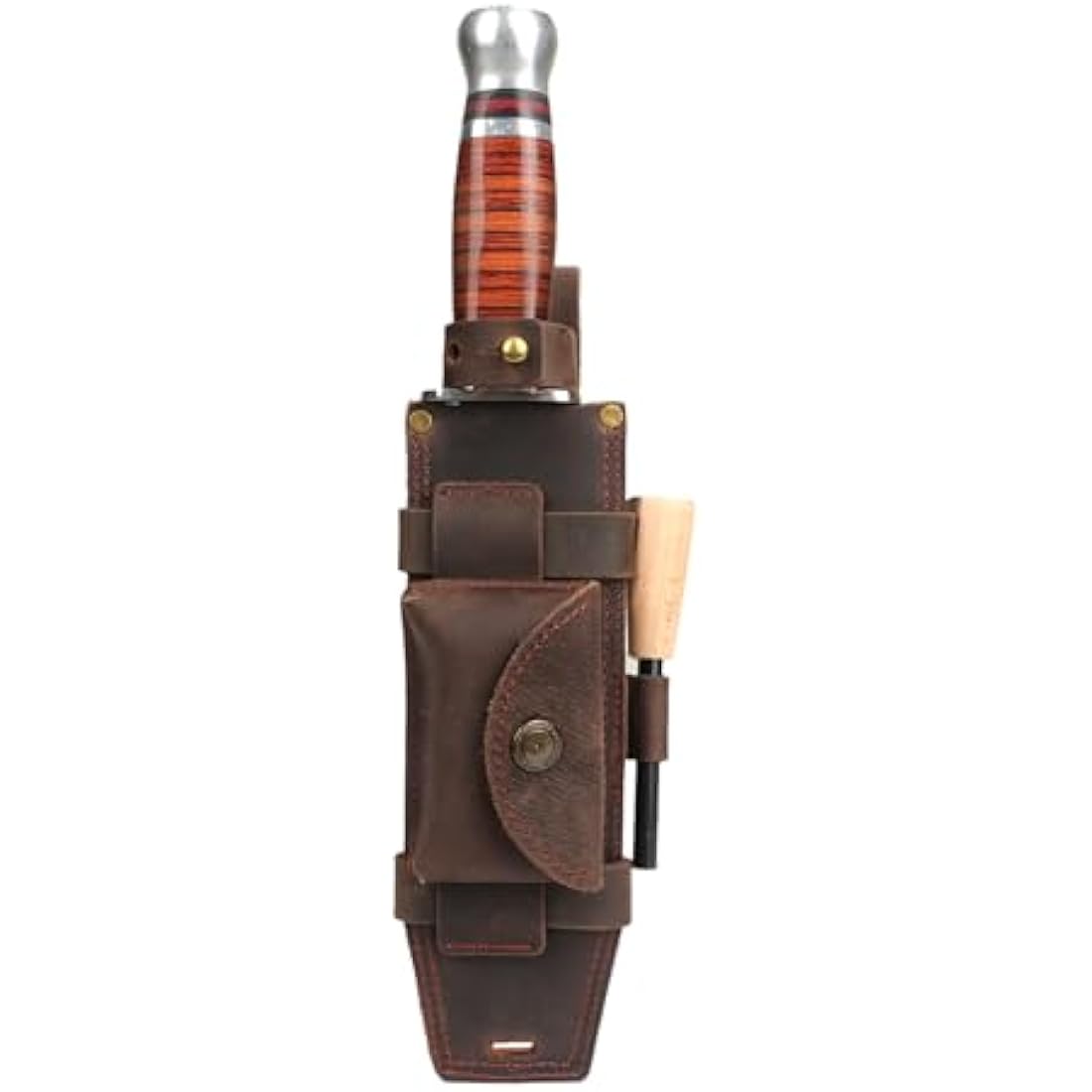 TOURBON Leather Fixed Blade Knife Sheath for Belt Straight Knife Holster with with Fire Starter Holder and Pocket