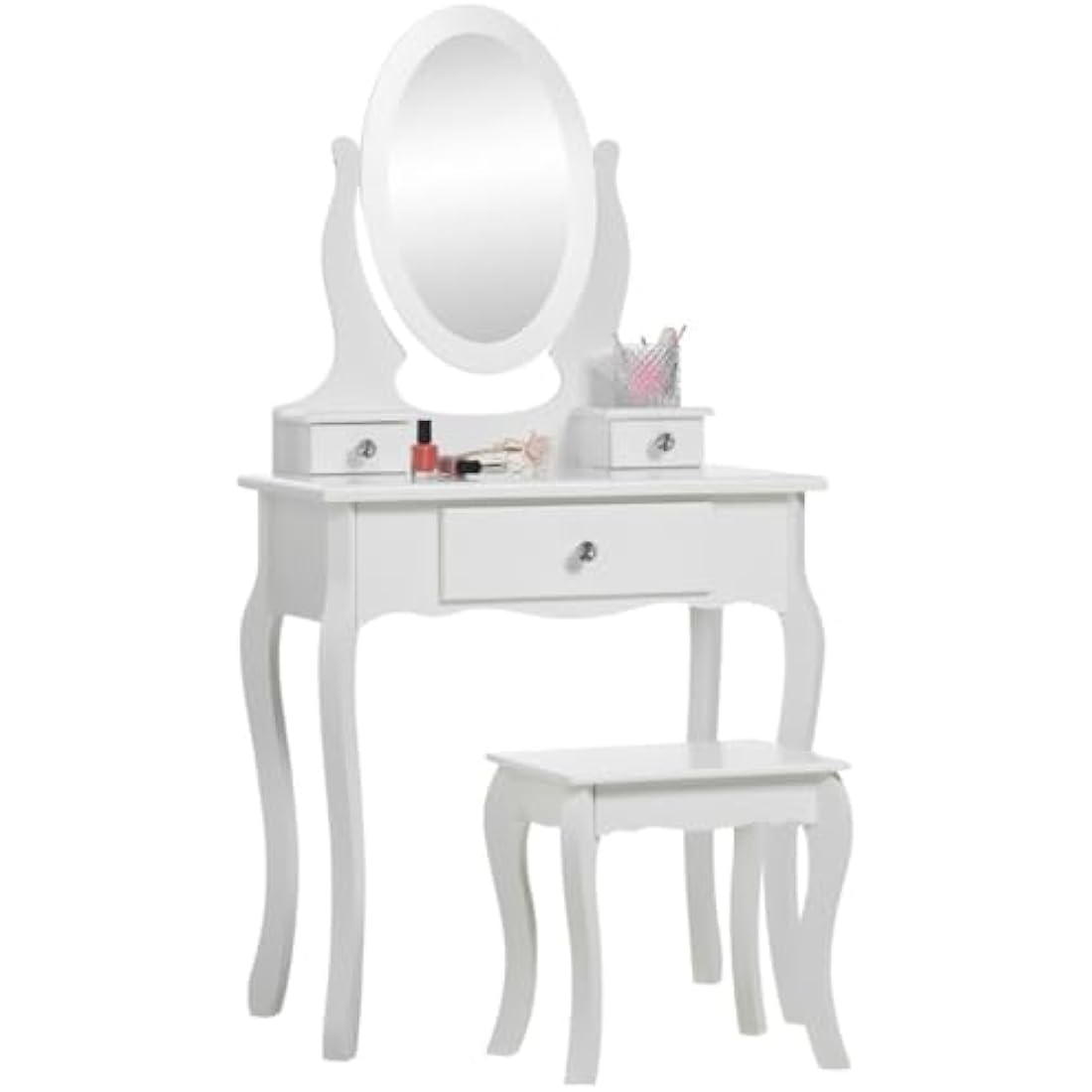 Runesol Girls Dressing Table (Age 8-13yrs) with Mirror and Stool, Children's White Wooden Make up Dresser, Kids Vanity Table, Childs Dressing table, Dressing Table Set for a Kid