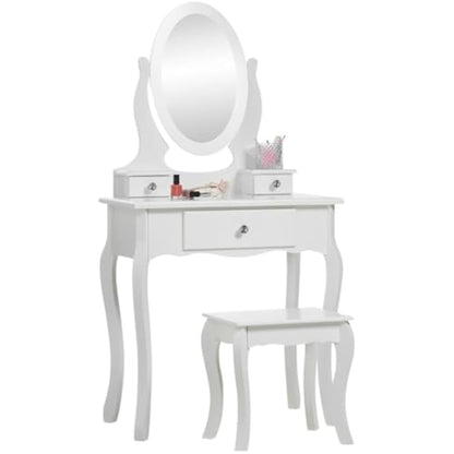 Runesol Girls Dressing Table (Age 8-13yrs) with Mirror and Stool, Children's White Wooden Make up Dresser, Kids Vanity Table, Childs Dressing table, Dressing Table Set for a Kid