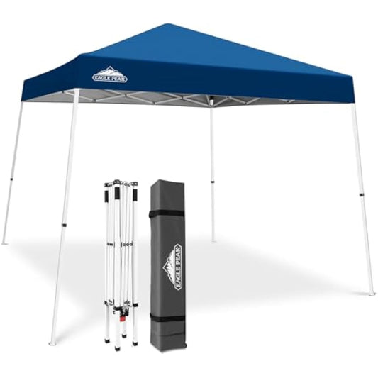 EAGLE PEAK 3m x 3m Slant Leg Pop-up Canopy Tent Instant Outdoor Canopy Easy Set-up Folding Shelter (Red)