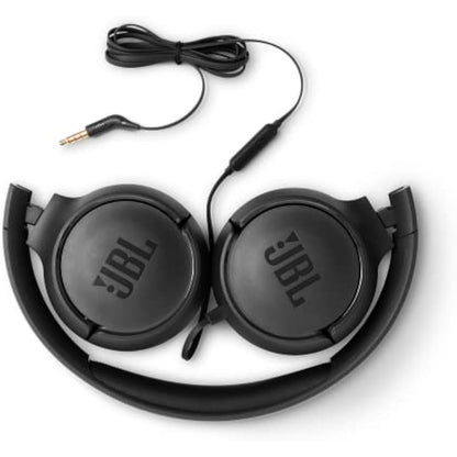 JBL Tune 500 On-Ear Lightweight Foldable Headphones with Pure Bass Sound, 1-Button Remote with Built-In Microphone, Black