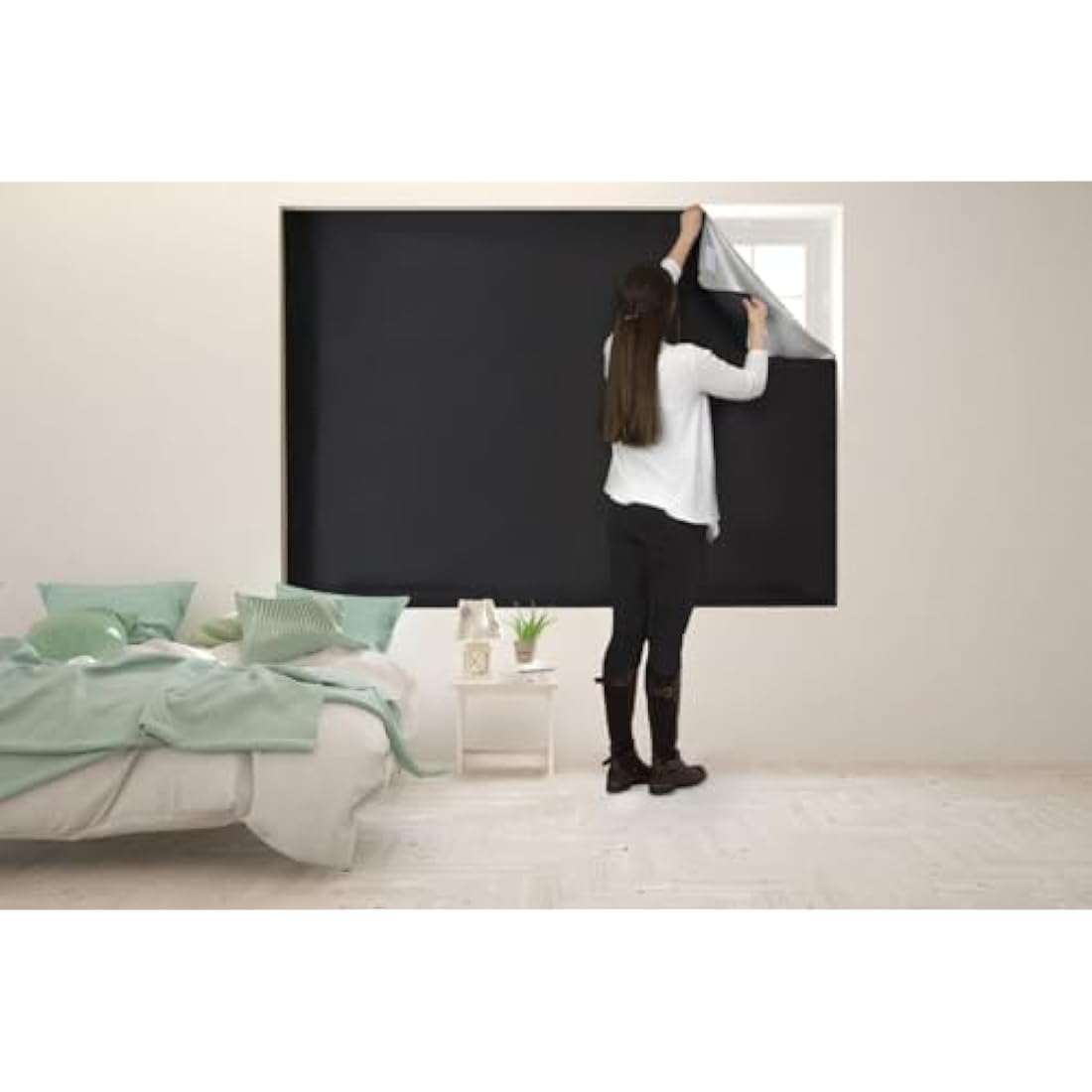 Easynight Blackout Blind, 100% Light Blocking Fabric, XXL, Fit Any Size/Shape Up To 300x145cm, Made to Measure Service Available, No Drill, Easy Use Temporary Permanent Anywhere