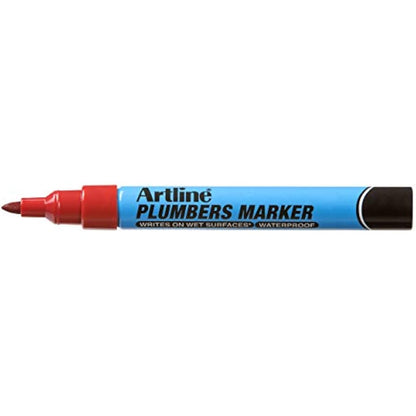 Artline Plumbers Permanent Markers | Professional Series | For Use On Wet Surfaces | Waterproof | EKPR-PLM | 1.5mm Bullet Tip | Red Marker