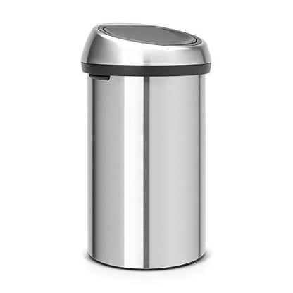 Brabantia 60 Litre Large Kitchen Touch Bin (Matt Steel Fingerprint Proof) Removable Lid, Soft-Touch Open, Easy Clean Rubbish Food Waste Bin