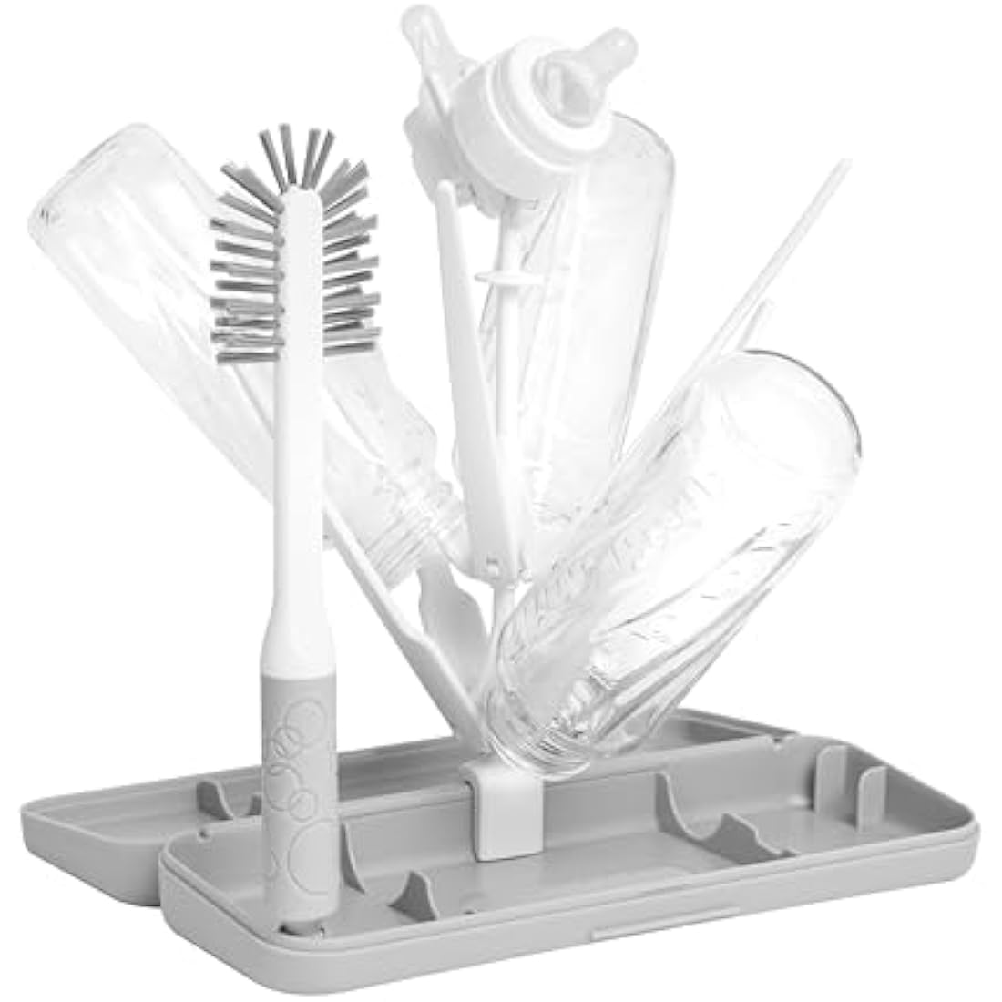 Ubbi On-The-Go Drying Rack and Brush Set, Includes Travel Case and Bottle Brush for Compact Storage, Holds Up to 8 Bottles, Baby Travel Accessories, Gray