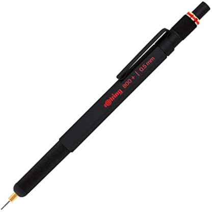 rOtring 800+ Mechanical Pencil and Touchscreen Stylus | Twist-to-Retract HB 0.5 mm Propelling Pencil | Black Metal Barrel