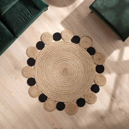 Bosie Demir Small Round Natural and Black Jute Rug